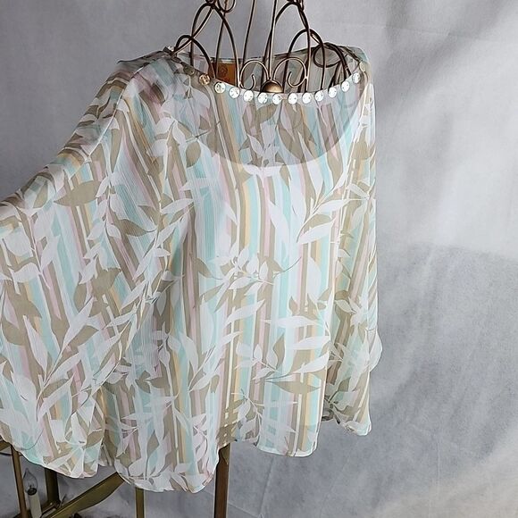 Mother of Pearl Bead Embellished Sheer Batwing Sleeve Chiffon Top - Picture 1 of 5